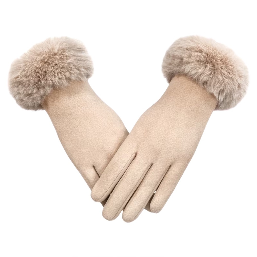 Women’s White Fur Cuff Touchscreen Fashion Gloves